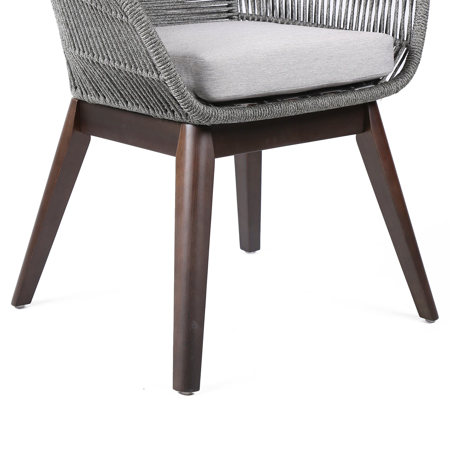 Tutti Frutti Indoor Outdoor Dining Chair in Dark Eucalyptus Wood with Gray Rope and Gray Cushion