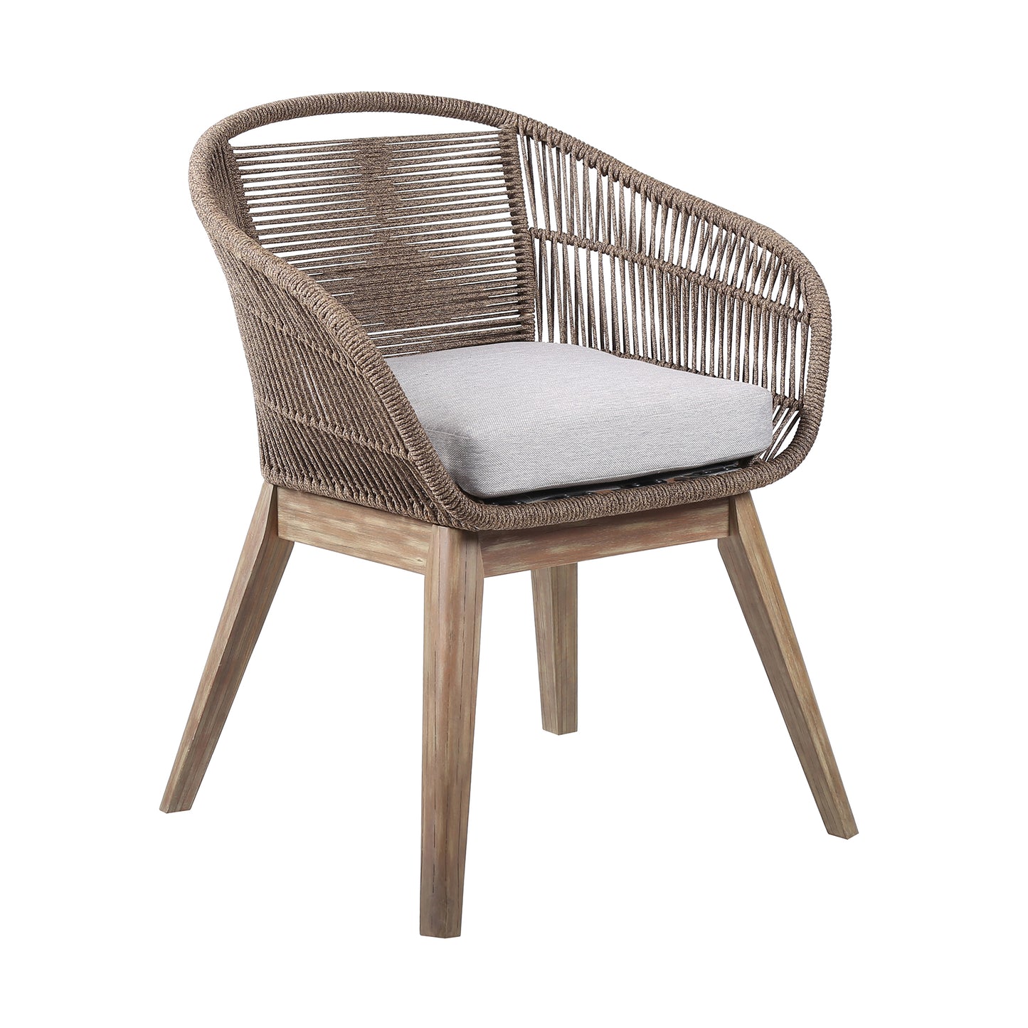 Tutti Frutti Indoor Outdoor Dining Chair in Light Eucalyptus Wood with Truffle Rope and Gray Cushion