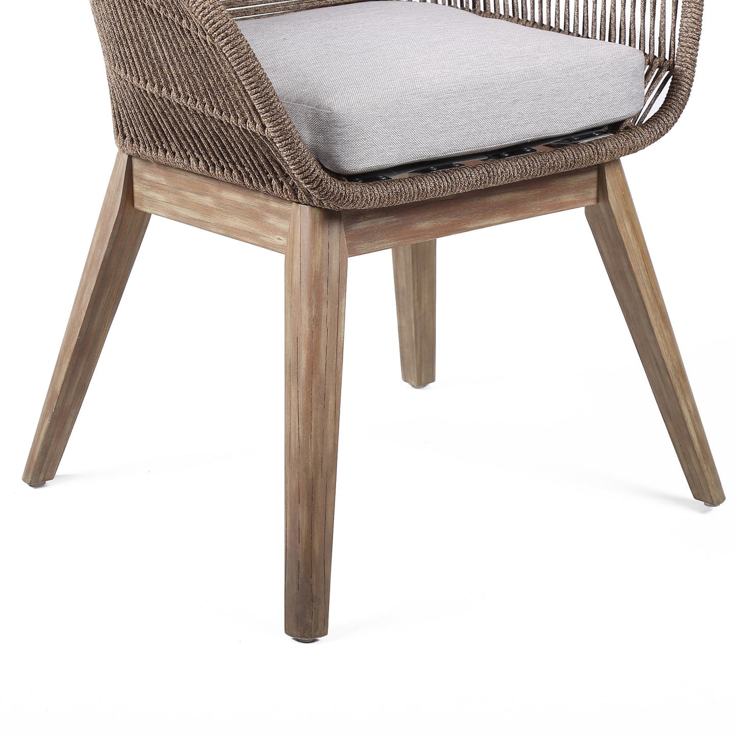 Tutti Frutti Indoor Outdoor Dining Chair in Light Eucalyptus Wood with Truffle Rope and Gray Cushion