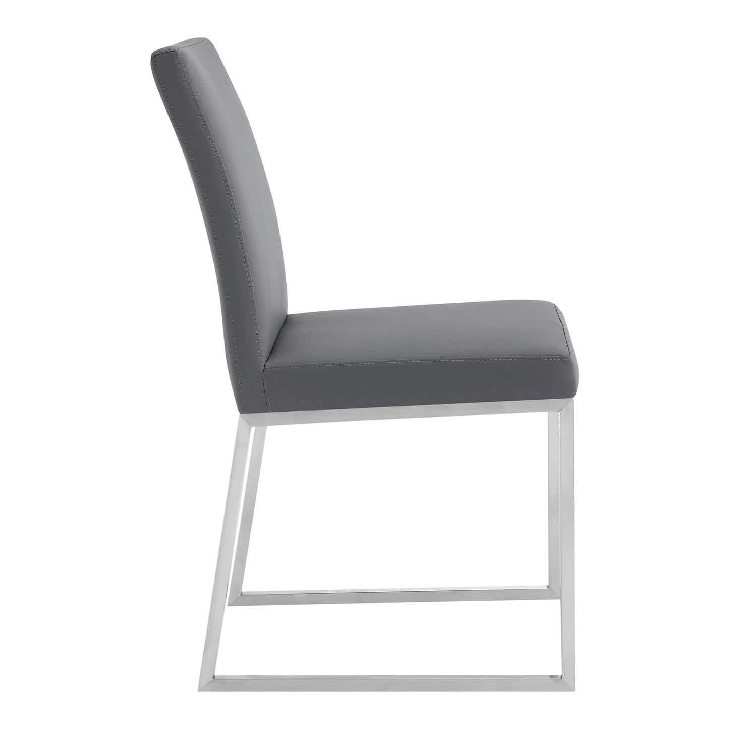 Trevor Contemporary Dining Chair in Brushed Stainless Steel and Gray Faux Leather - Set of 2