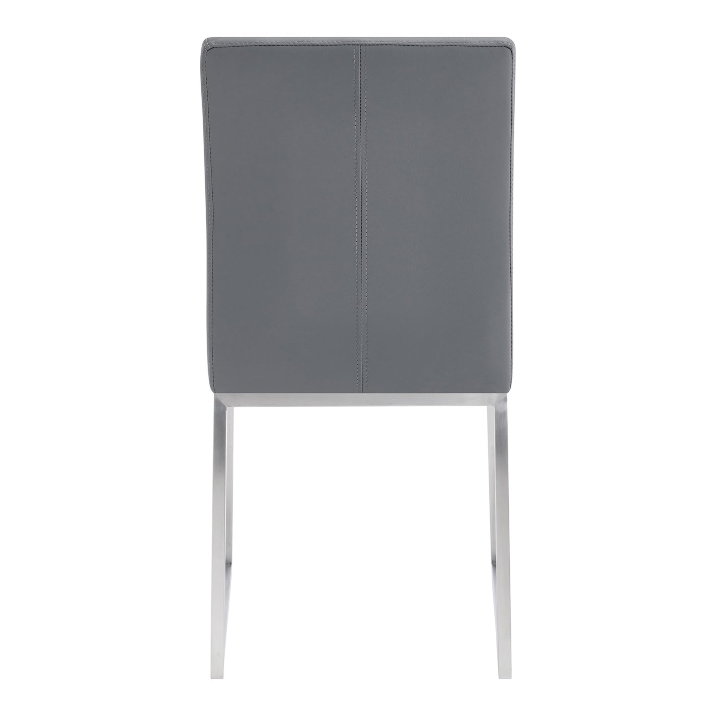 Trevor Contemporary Dining Chair in Brushed Stainless Steel and Gray Faux Leather - Set of 2