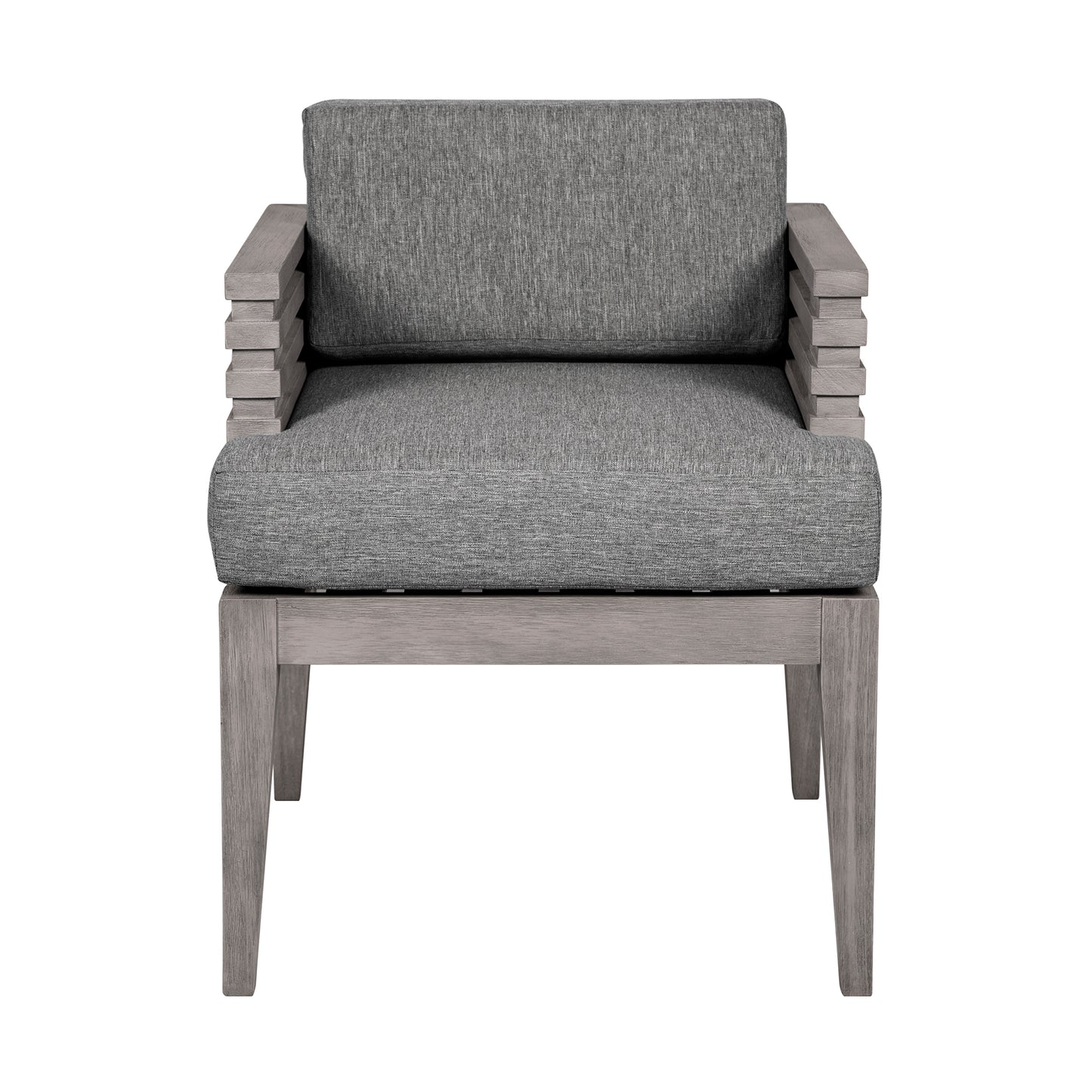 Vivid Outdoor Patio Dining Chair in Gray Eucalyptus Wood with Gray Olefin Cushions