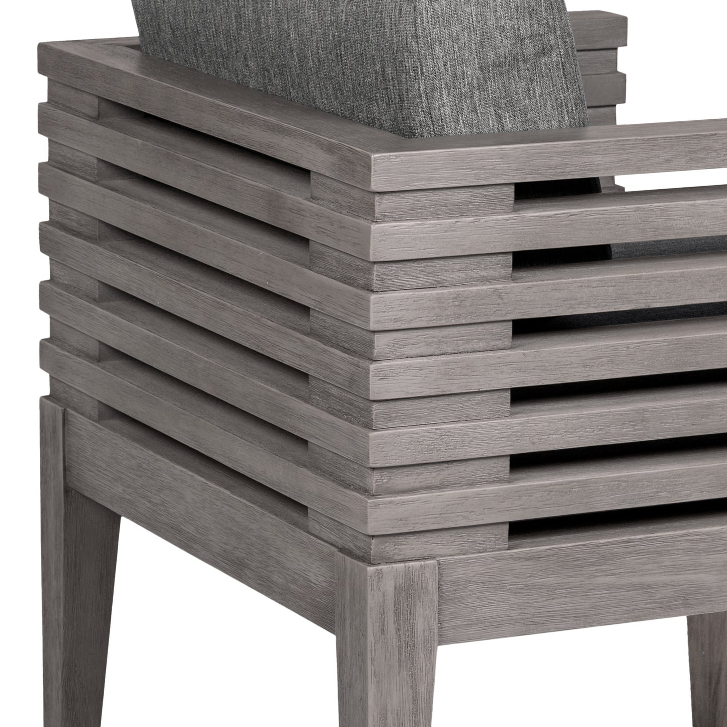 Vivid Outdoor Patio Dining Chair in Gray Eucalyptus Wood with Gray Olefin Cushions