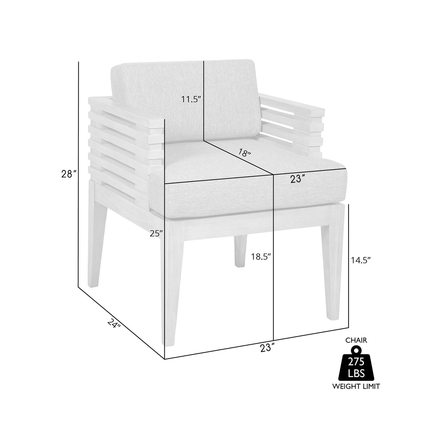 Vivid Outdoor Patio Dining Chair in Gray Eucalyptus Wood with Gray Olefin Cushions