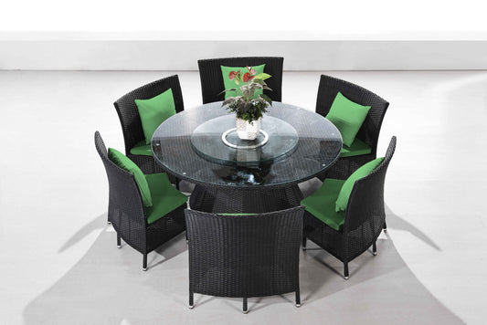 Manhattan Comfort Nightingdale Black 7-Piece Rattan Outdoor Dining Set with Green Cushions OD-DS001-GR