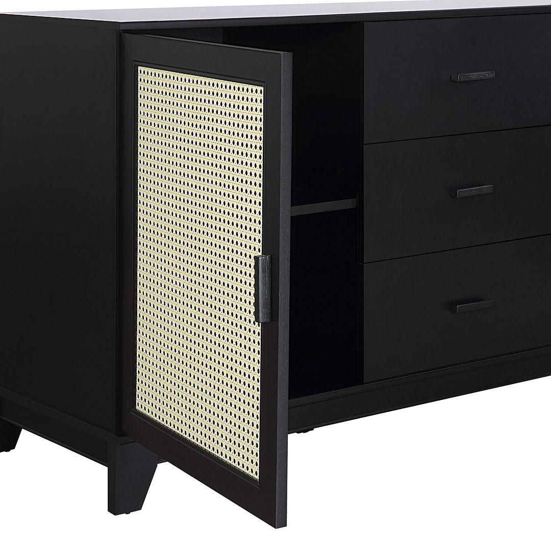 Manhattan Comfort Sheridan 59.05 Modern Cane Sideboard with Adjustable Shelves in Black