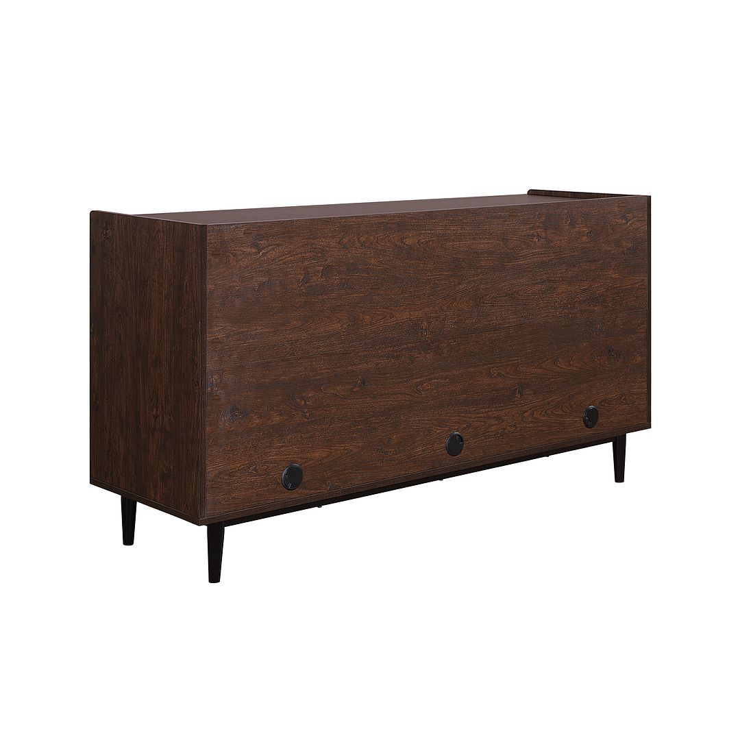 Manhattan Comfort Duane 59.05 Modern Ribbed Sideboard with Adjustable Shelves in Dark Brown and Navy Blue