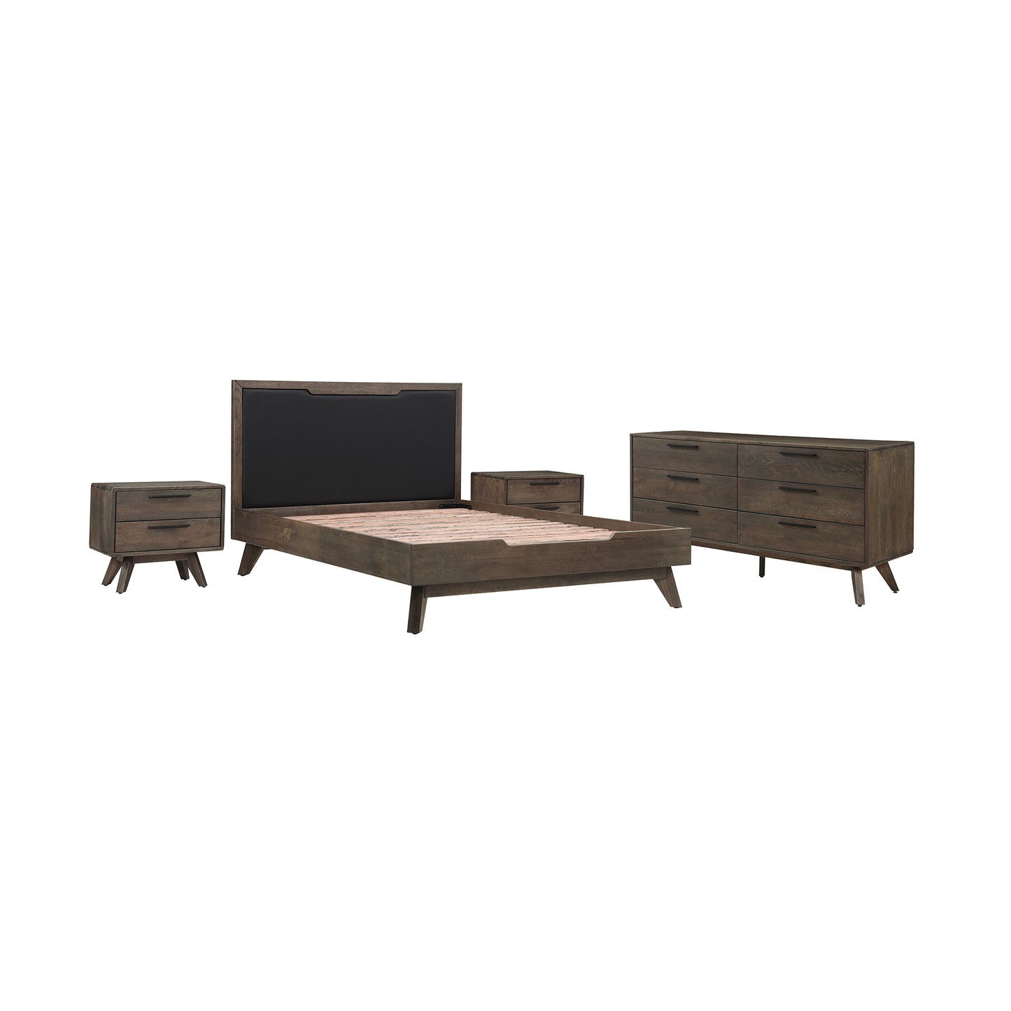 Artemio and Astoria 4 Piece Wood Bedroom Set with Faux Leather Accents