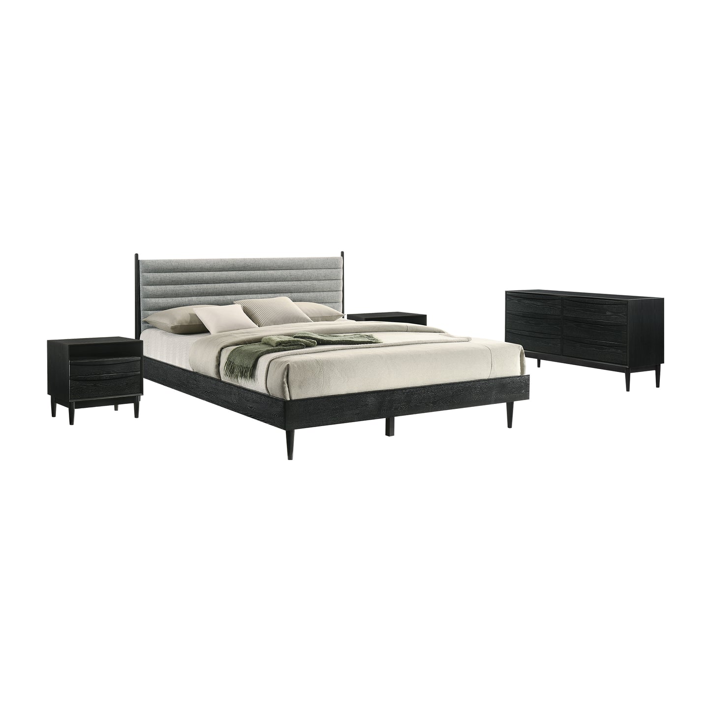 Artemio and Astoria 4 Piece Wood Bedroom Set with Faux Leather Accents