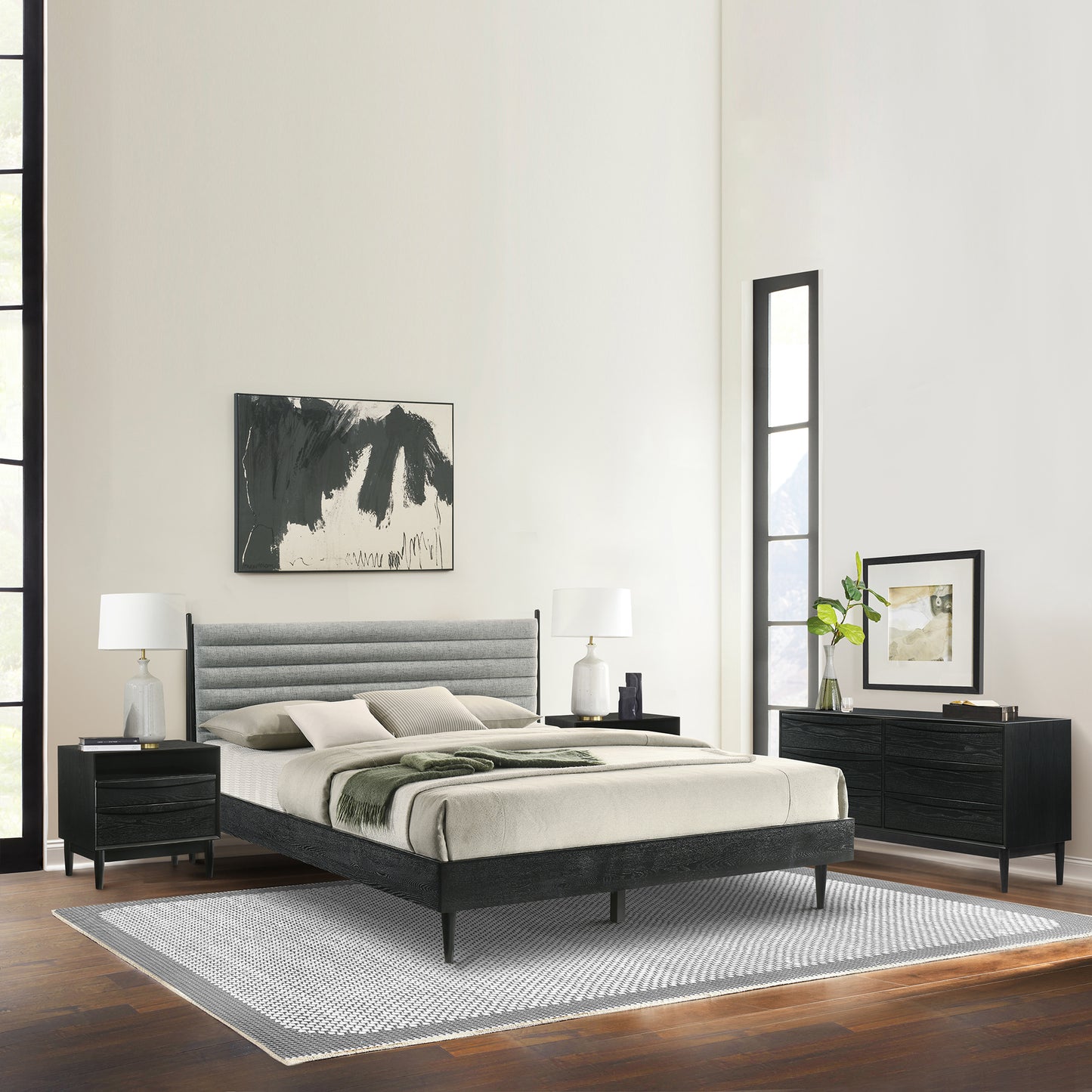 Artemio and Astoria 4 Piece Wood Bedroom Set with Faux Leather Accents