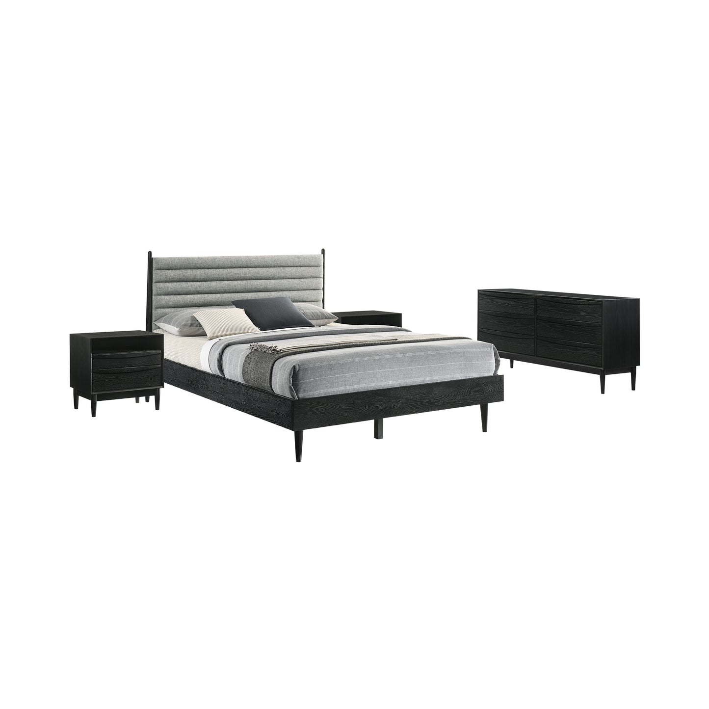 Artemio and Astoria 4 Piece Wood Bedroom Set with Faux Leather Accents