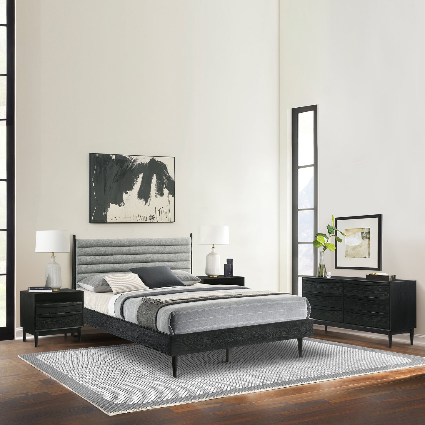 Artemio and Astoria 4 Piece Wood Bedroom Set with Faux Leather Accents