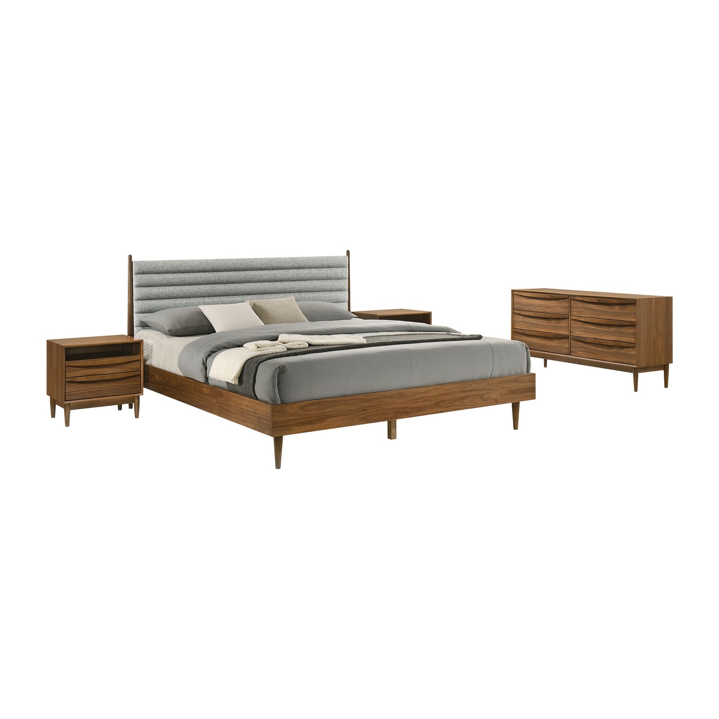 Artemio and Astoria 4 Piece Wood Bedroom Set with Faux Leather Accents