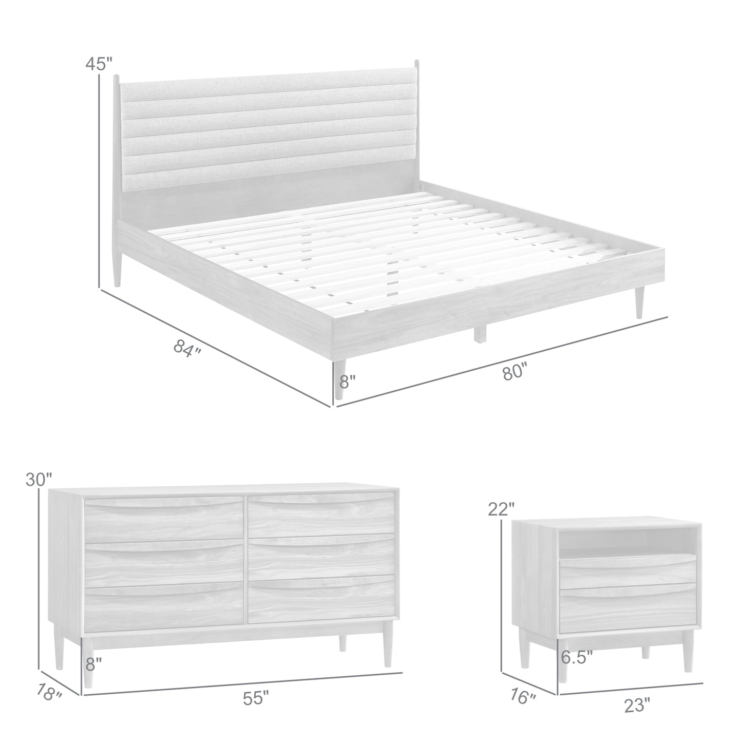 Artemio and Astoria 4 Piece Wood Bedroom Set with Faux Leather Accents