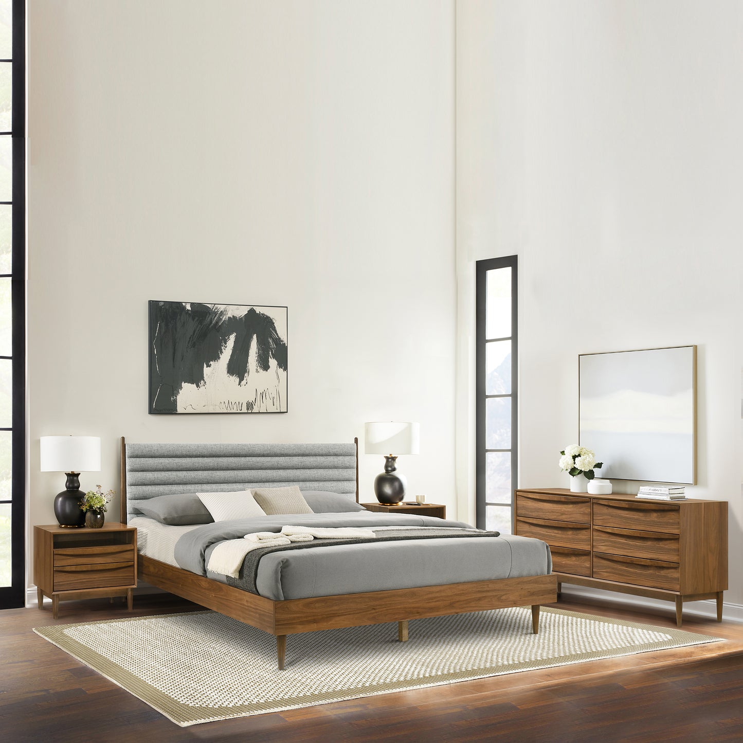 Artemio and Astoria 4 Piece Wood Bedroom Set with Faux Leather Accents