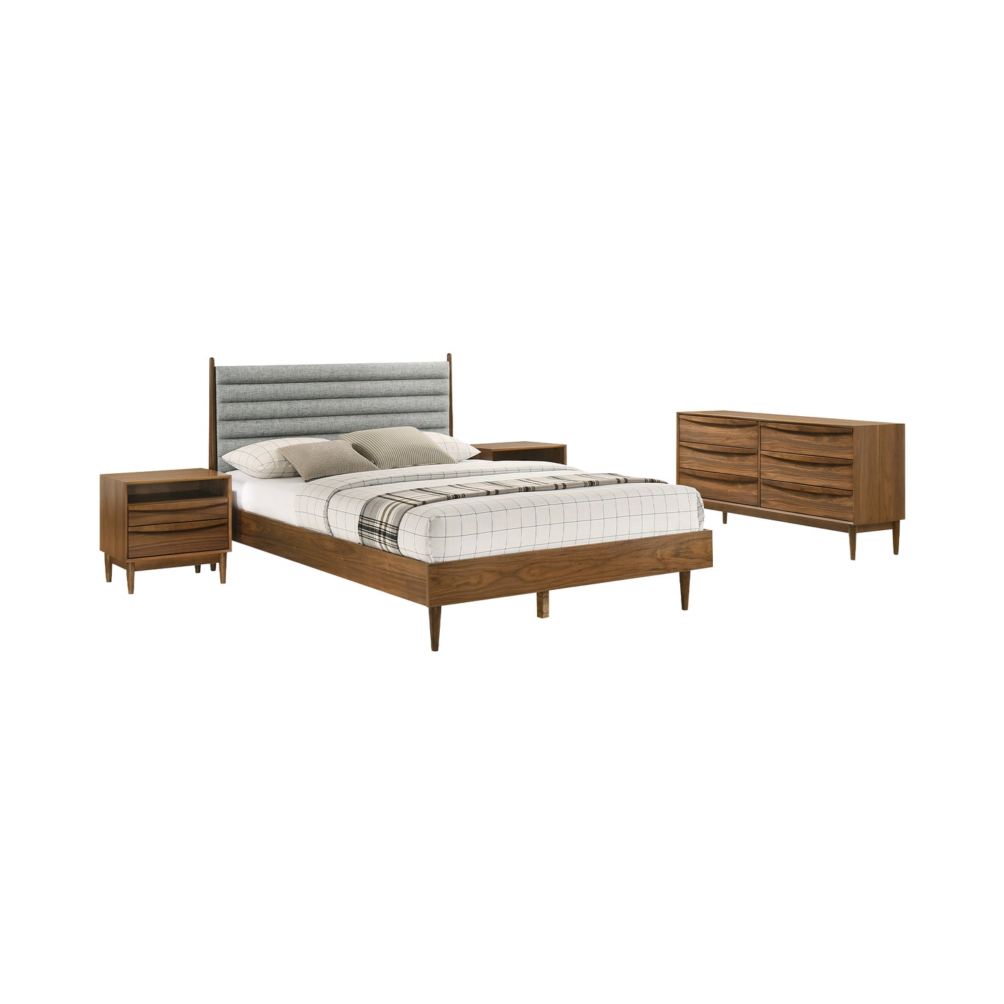 Artemio and Astoria 4 Piece Wood Bedroom Set with Faux Leather Accents