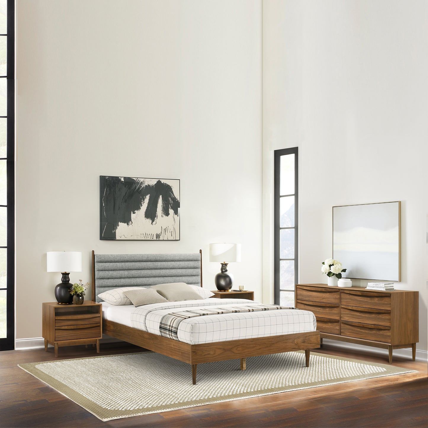 Artemio and Astoria 4 Piece Wood Bedroom Set with Faux Leather Accents