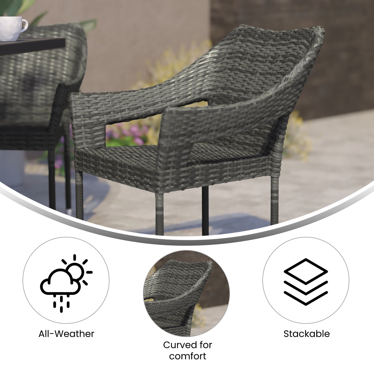 Modern Stackable Patio Dining Chair with Arms