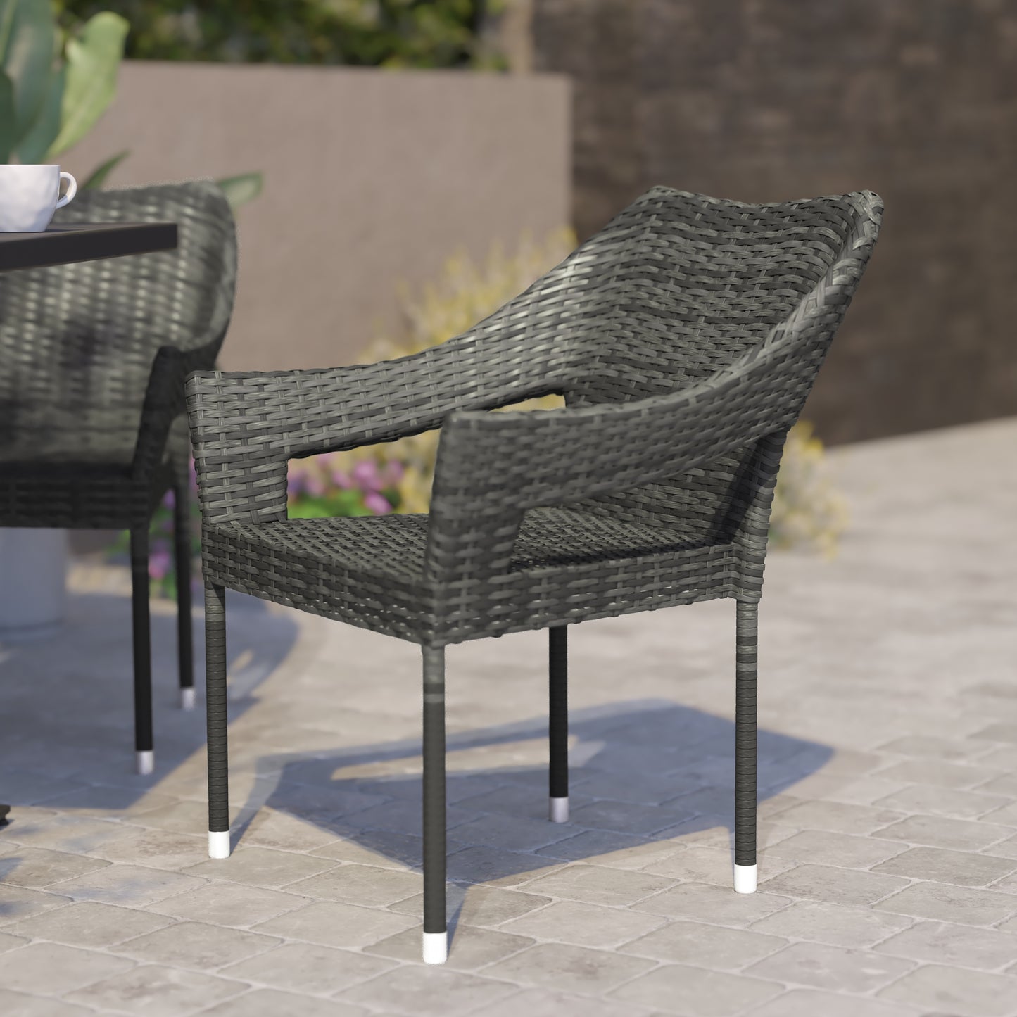 Modern Stackable Patio Dining Chair with Arms