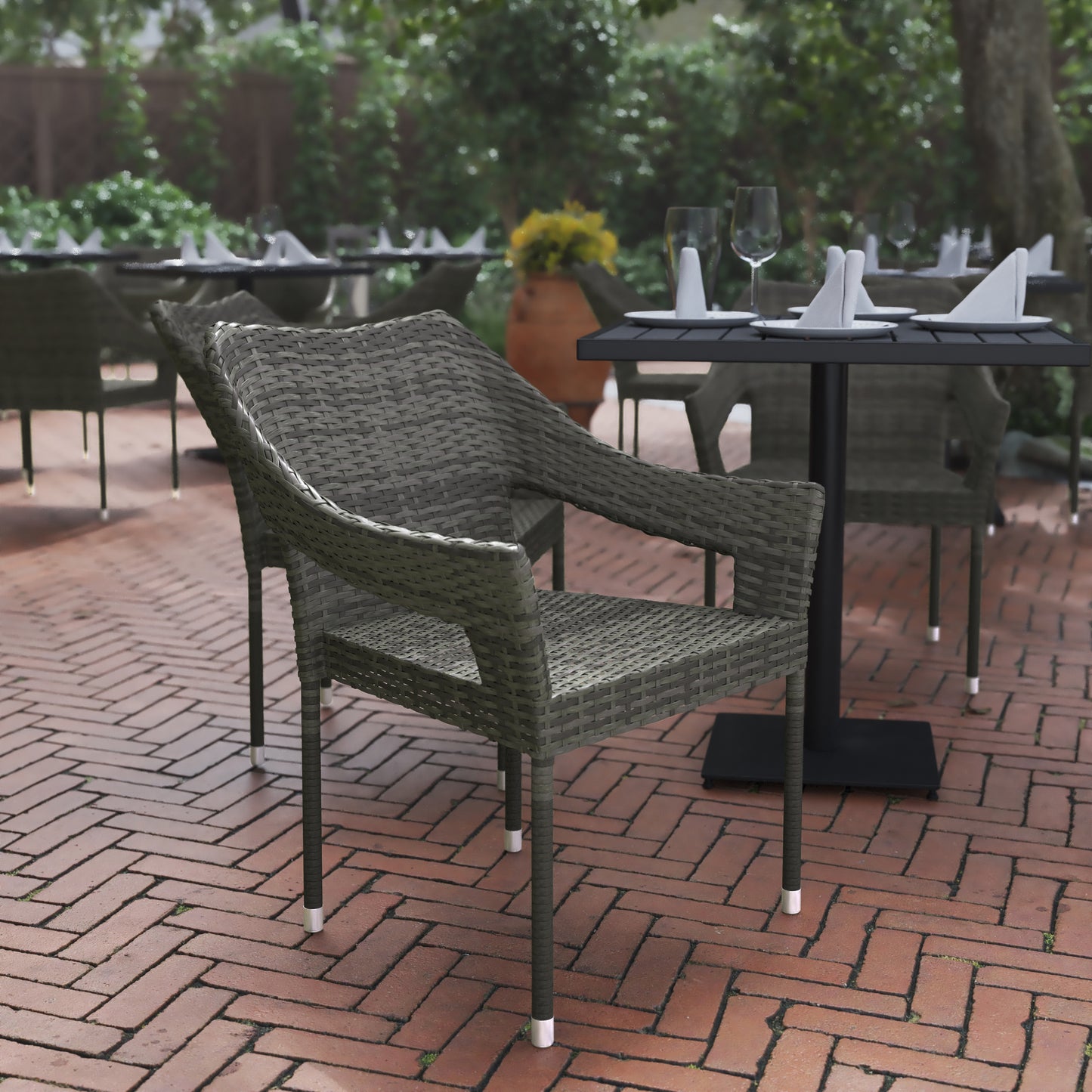 Modern Stackable Patio Dining Chair with Arms