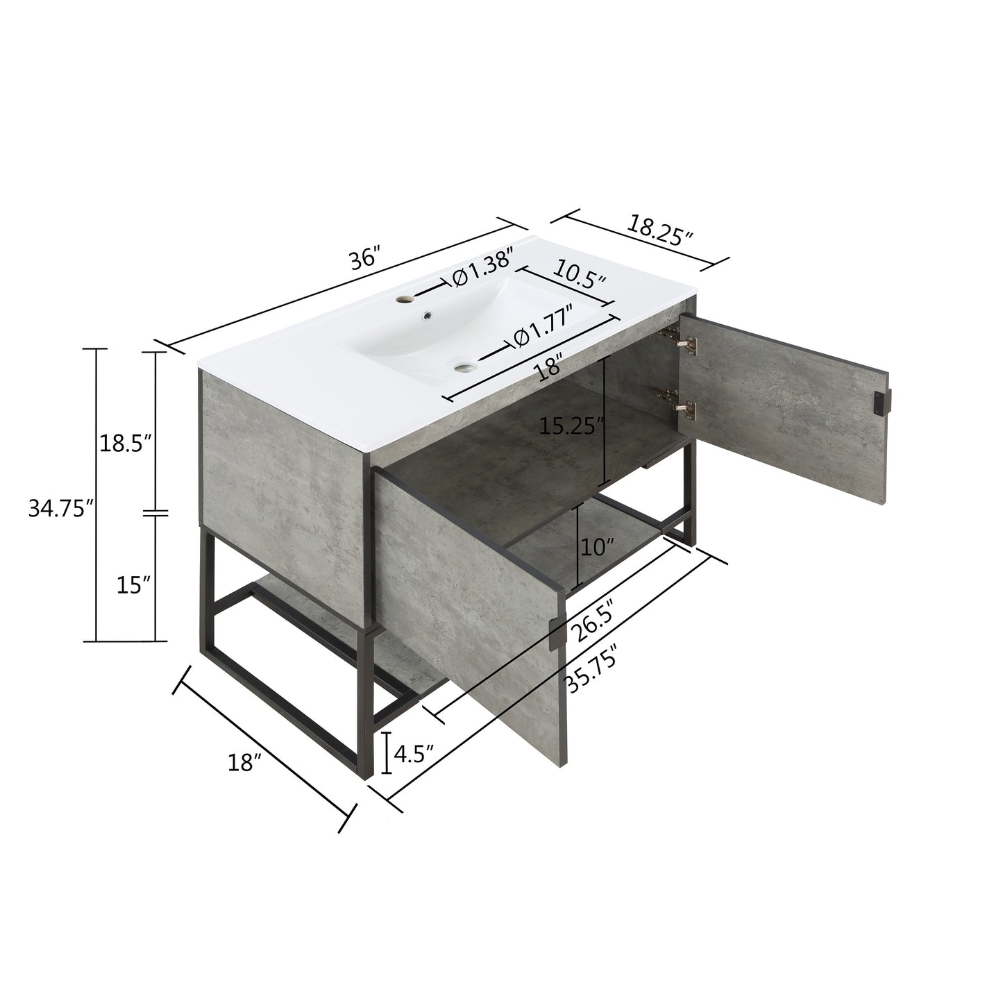 Manhattan Comfort Scarsdale 36" Bathroom Vanity Sink in Grey VS-3601-GY