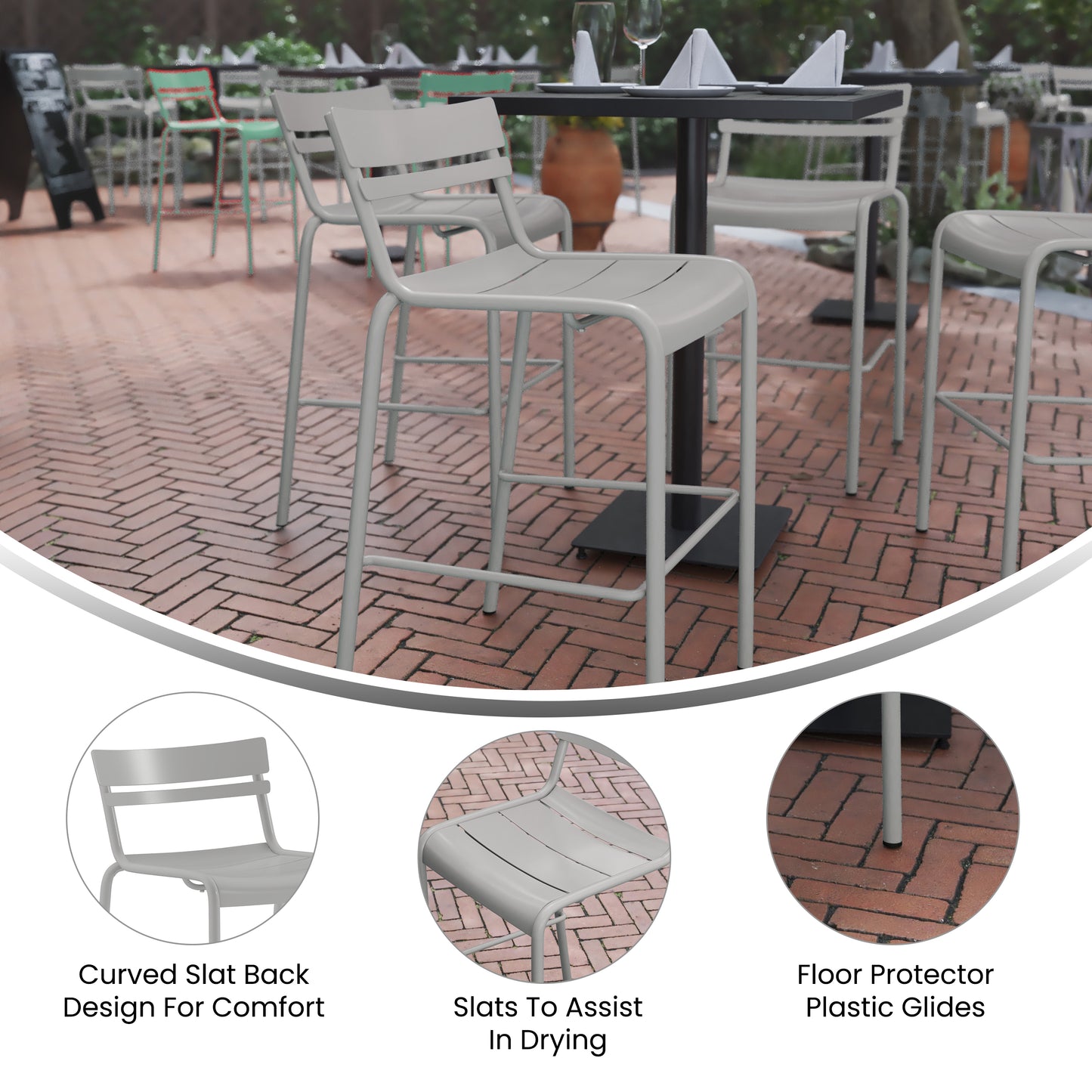 Modern Armless Commercial Grade Indoor/Outdoor Steel Stacking Bar Stool