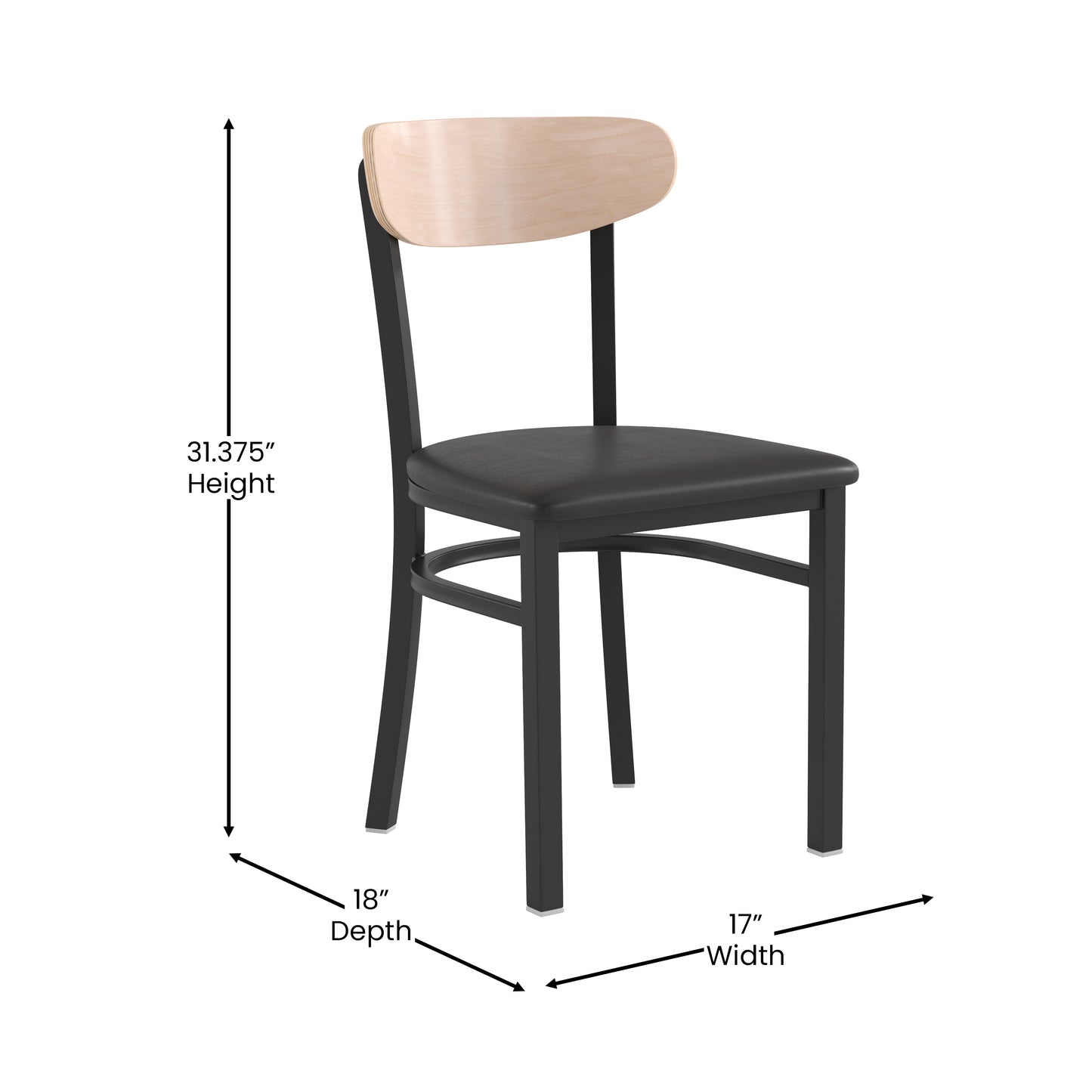 Commercial Dining Chair with Vinyl Upholstered Seat and Wood Boomerang Back