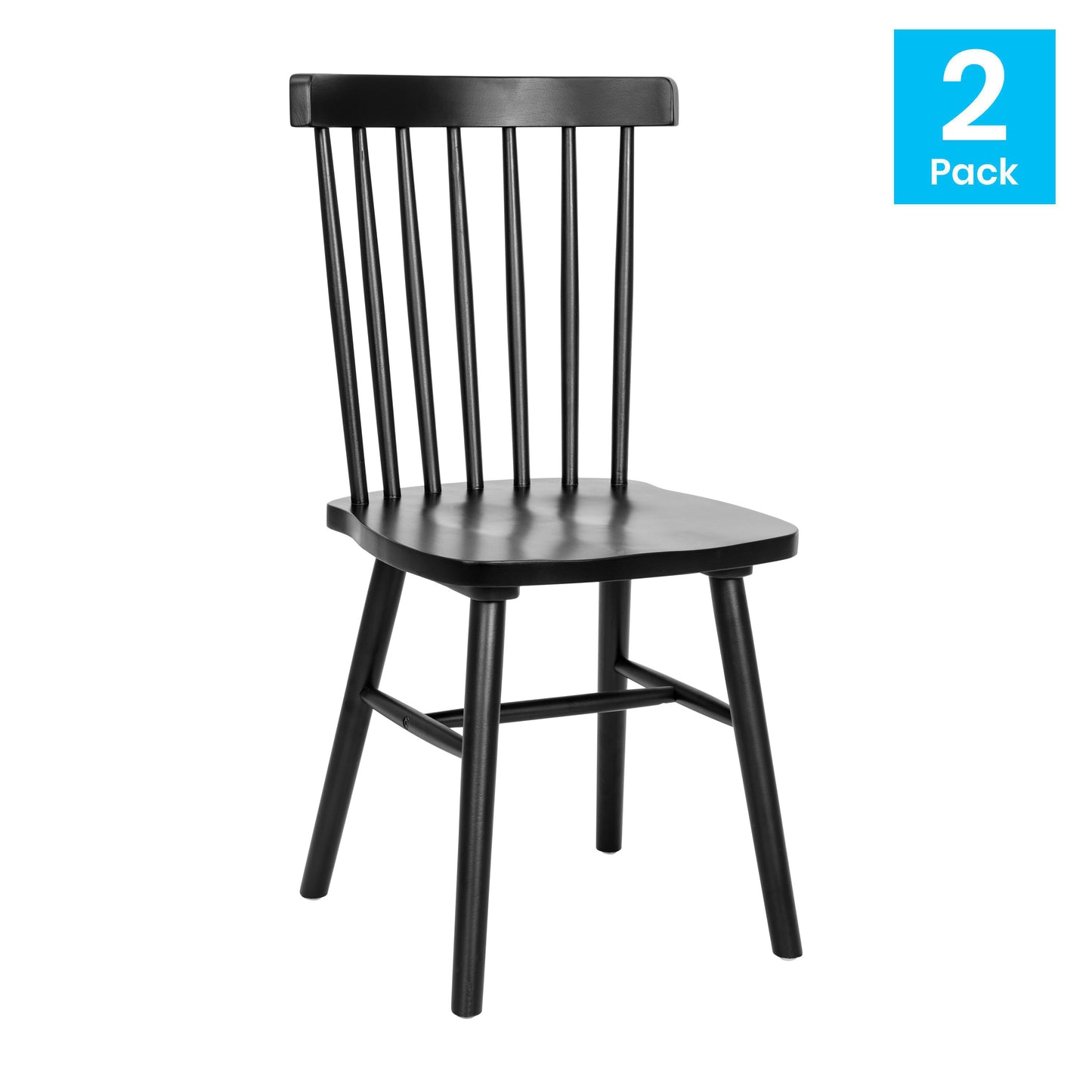 Set of 2 Commercial Grade Solid Wood Spindle Back Dining Chairs