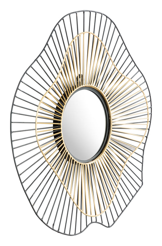 Comet Round Mirror Black & Gold