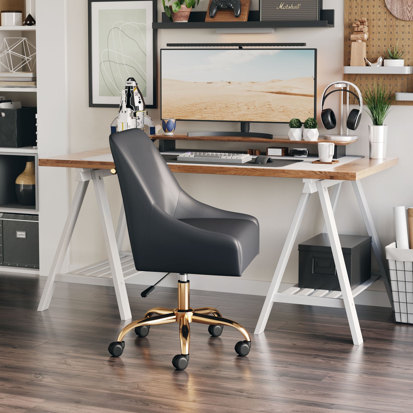 Madelaine Office Chair Gray & Gold