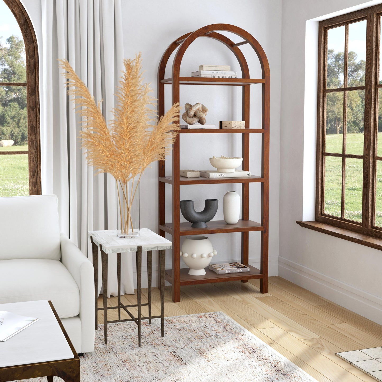 Aila Arched 5 Tier  Etagere Bookcase in Medium Brown  5545188