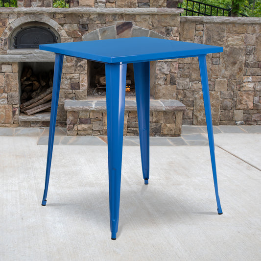 31.5SQ Blue Metal Bar Table CH-51040-40-BL-GG