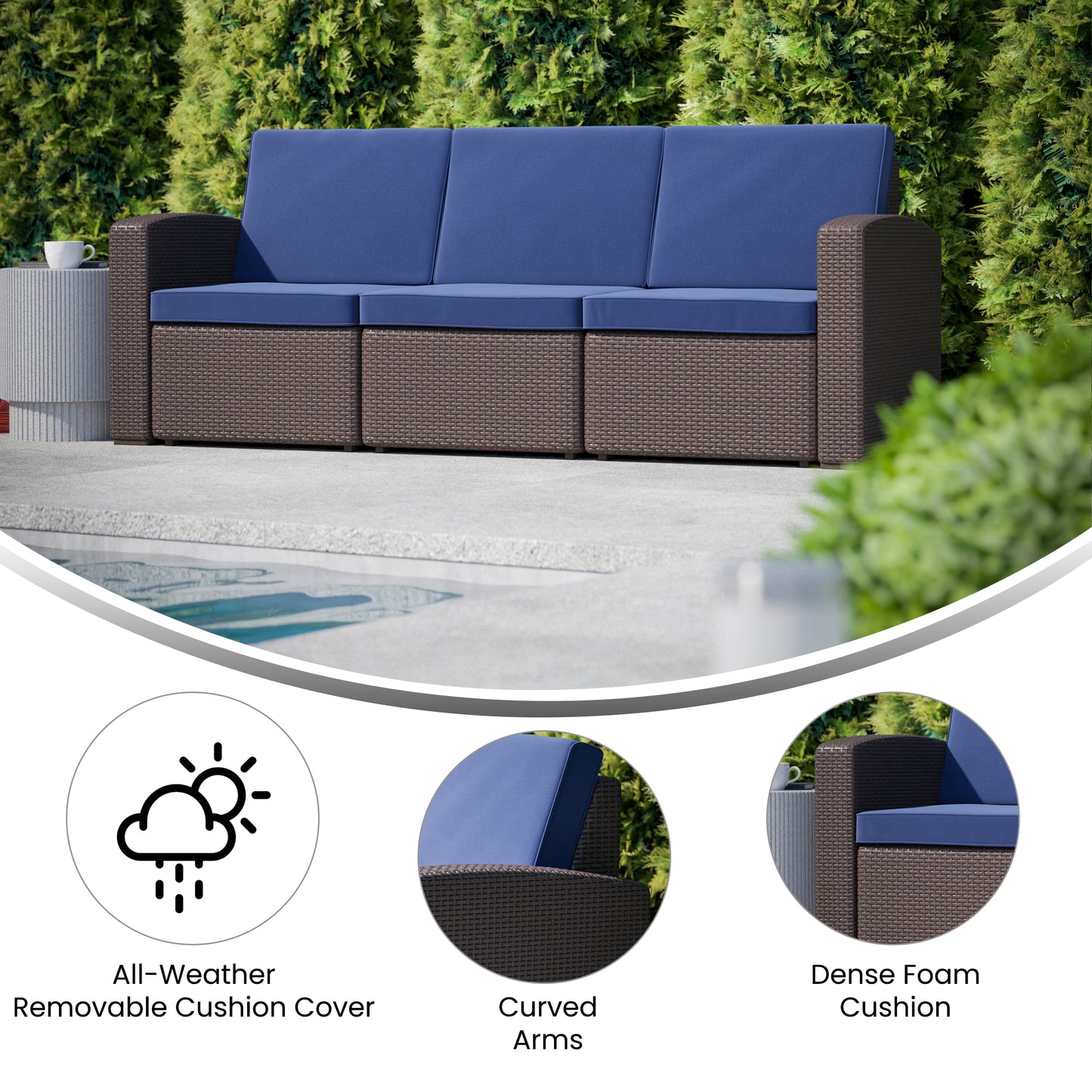 Chocolate Rattan Outdoor Sofa DAD-SF1-3-BNNV-GG