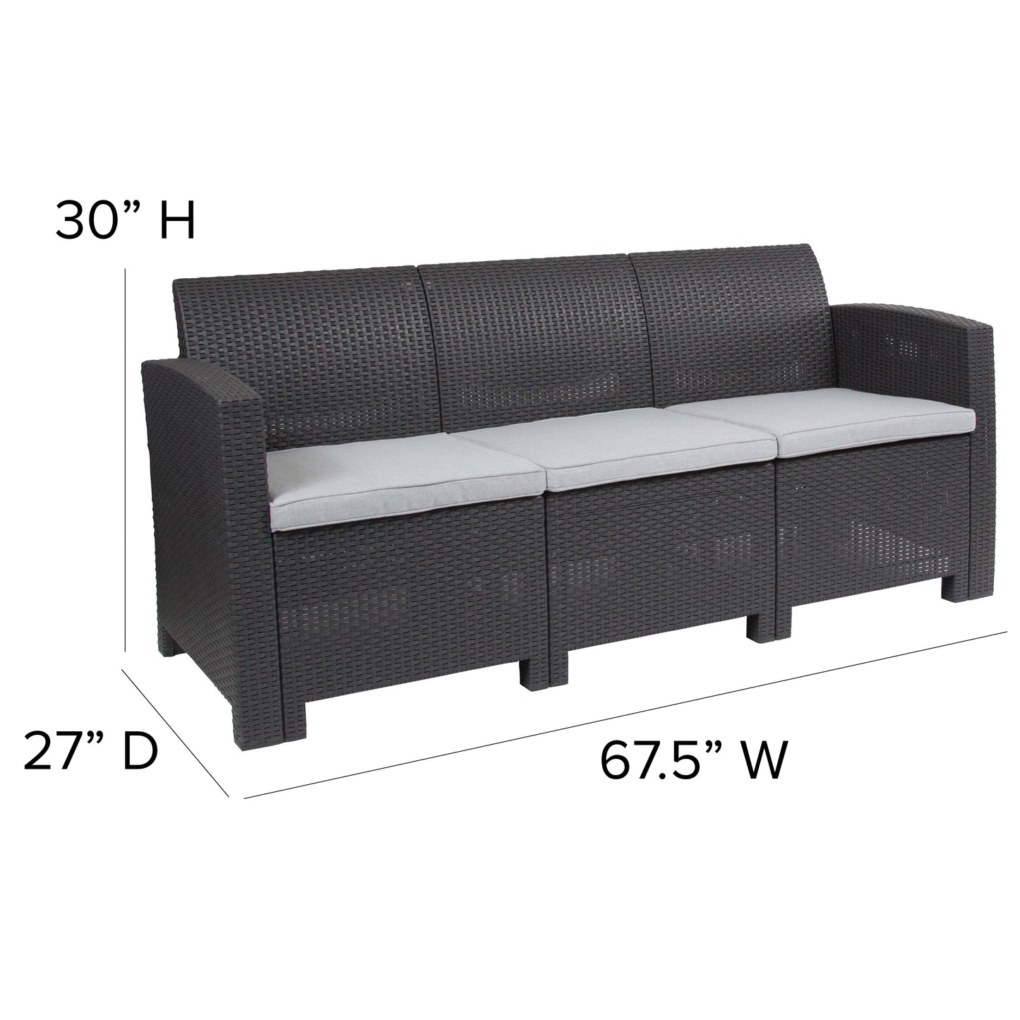 Dark Gray Rattan Outdoor Sofa DAD-SF2-3-DKGY-GG