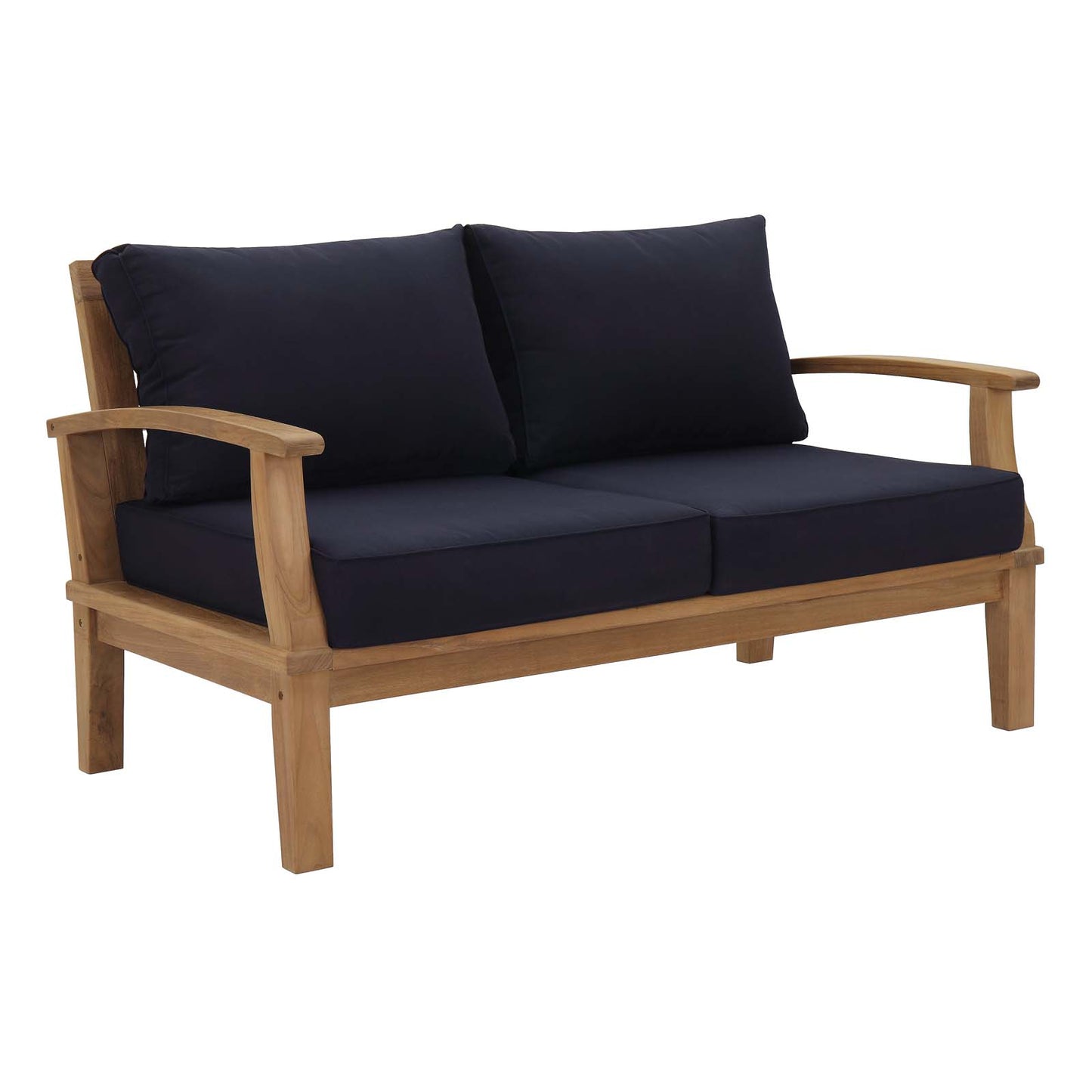 Marina Outdoor Patio Teak Loveseat Natural Navy EEI-1144-NAT-NAV-SET