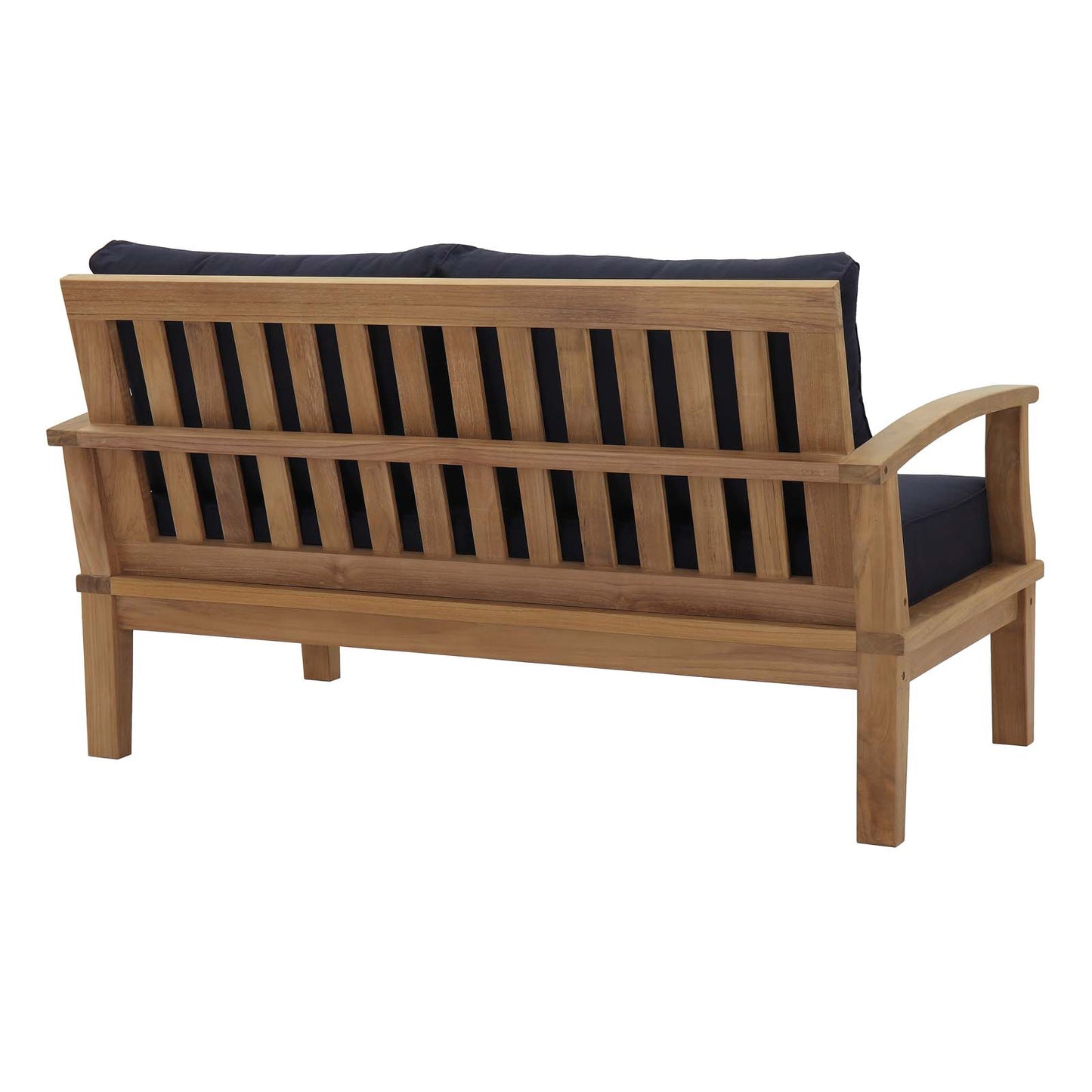 Marina Outdoor Patio Teak Loveseat Natural Navy EEI-1144-NAT-NAV-SET