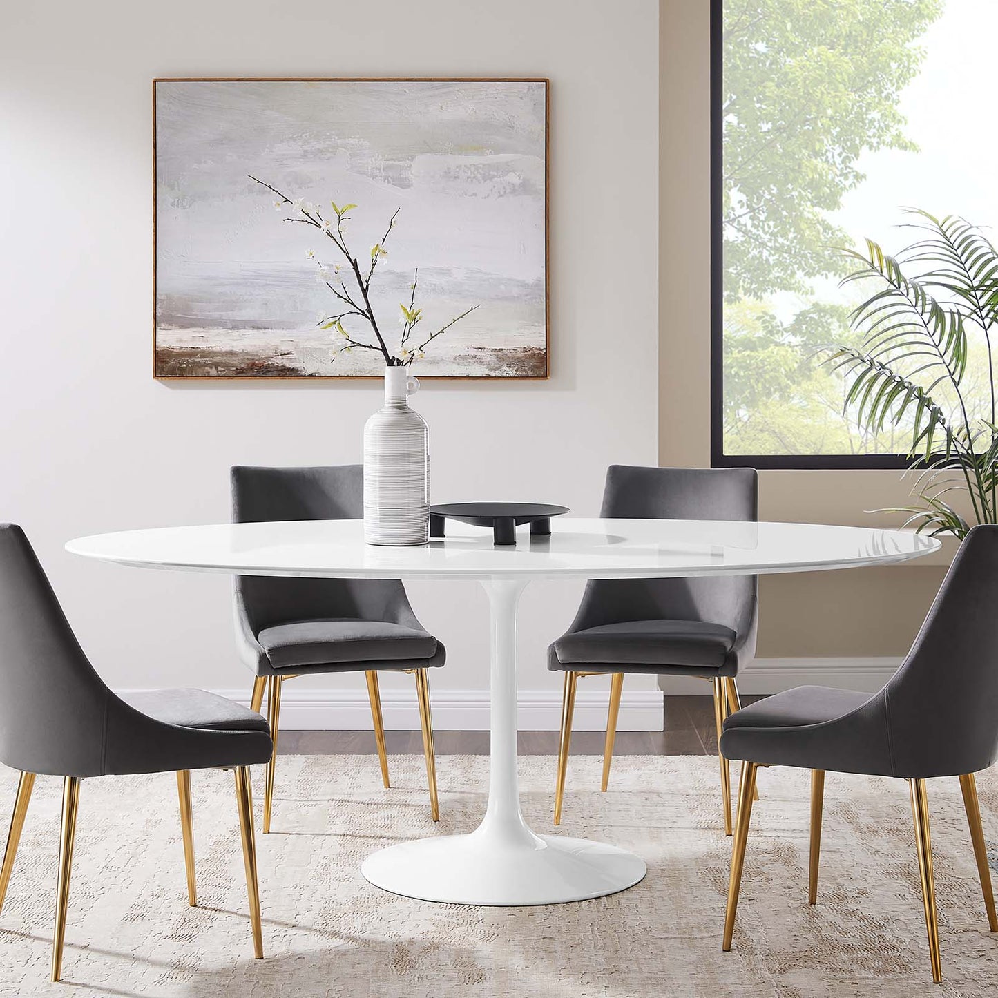 Lippa 78" Oval Artificial Marble and Wood Dining Table