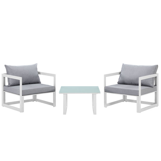 Fortuna 3 Piece Outdoor Patio Sectional Sofa Set White Gray EEI-1722-WHI-GRY-SET