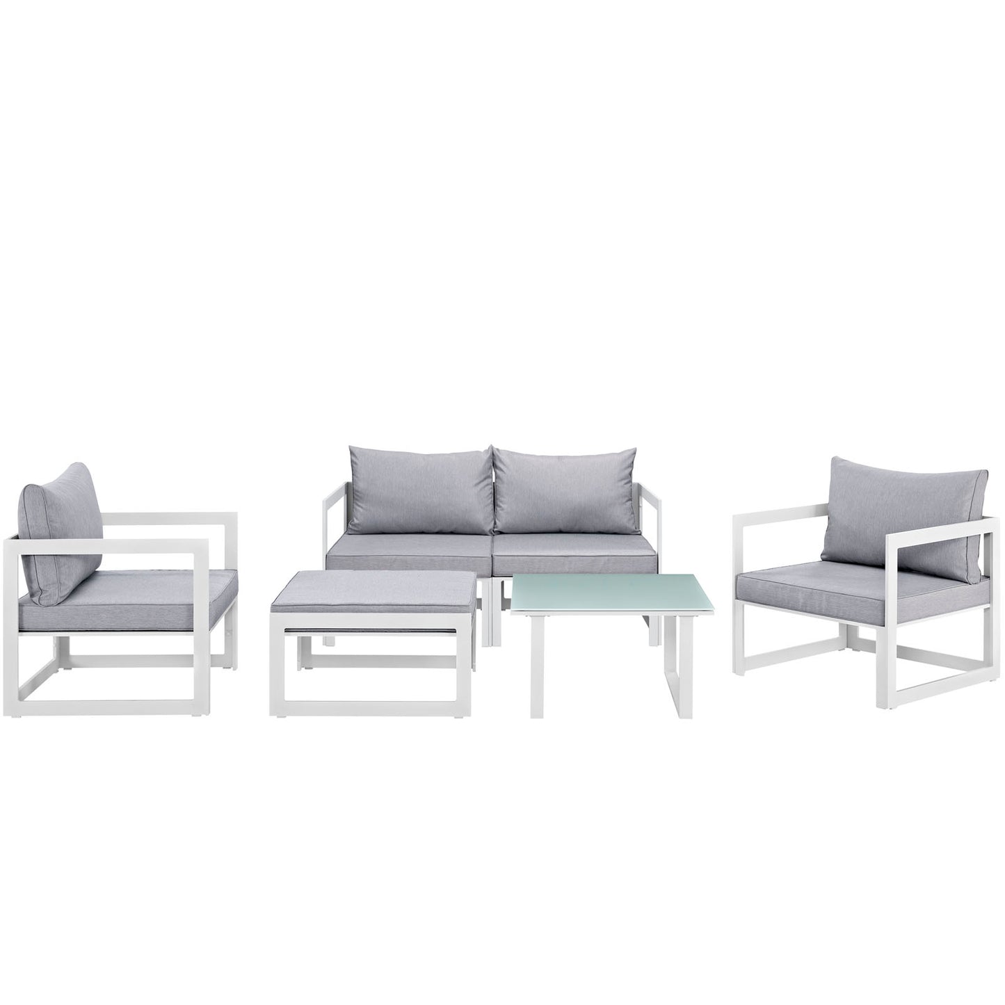 Fortuna 6 Piece Outdoor Patio Sectional Sofa Set White Gray EEI-1723-WHI-GRY-SET