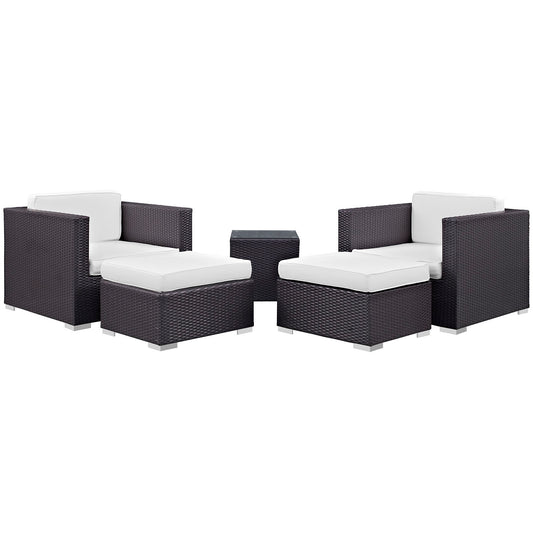 Convene 5 Piece Outdoor Patio Sectional Set Espresso White EEI-1809-EXP-WHI-SET