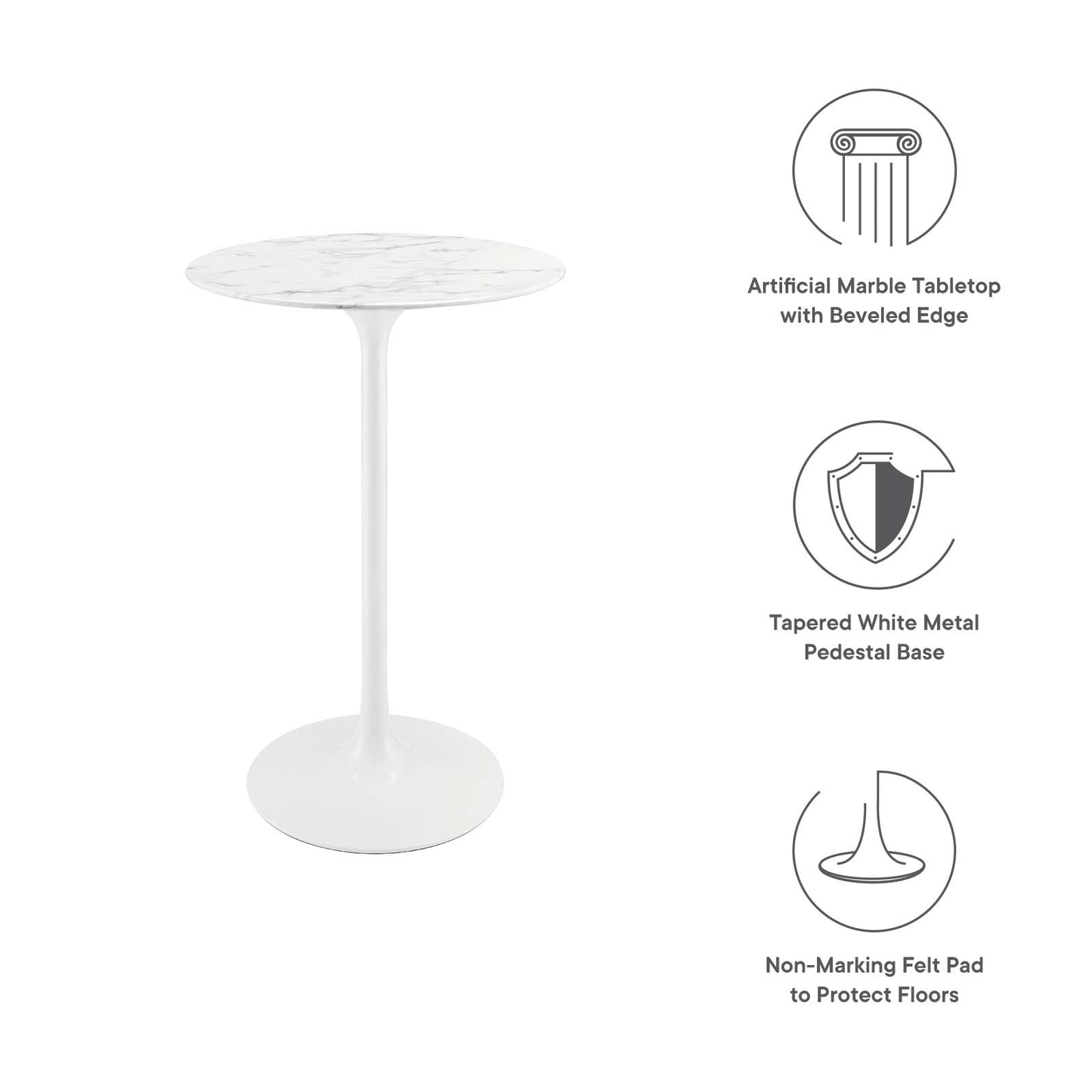 Lippa 28" Round Artificial Marble Bar Table White EEI-1827-WHI