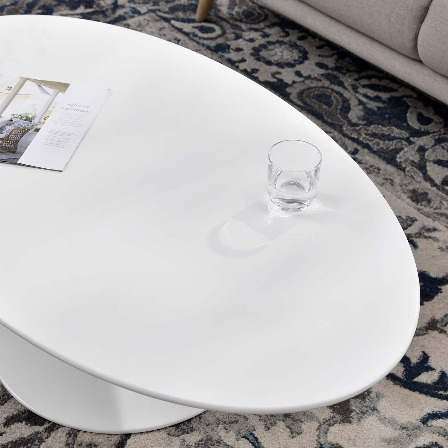 Lippa 48" Oval Artificial Marble and Wood Top Coffee Table