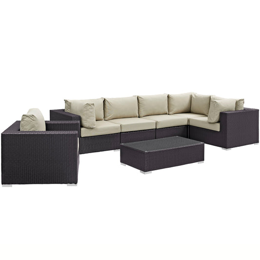 Convene 7 Piece Outdoor Patio Sectional Set Espresso Beige EEI-2157-EXP-BEI-SET