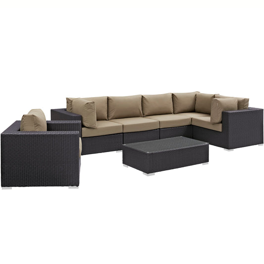 Convene 7 Piece Outdoor Patio Sectional Set Espresso Mocha EEI-2157-EXP-MOC-SET