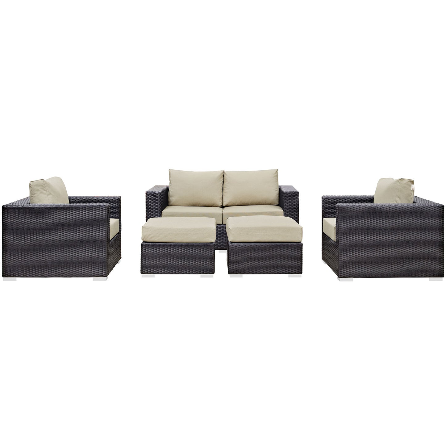 Convene 5 Piece Outdoor Patio Sofa Set Espresso Beige EEI-2158-EXP-BEI-SET