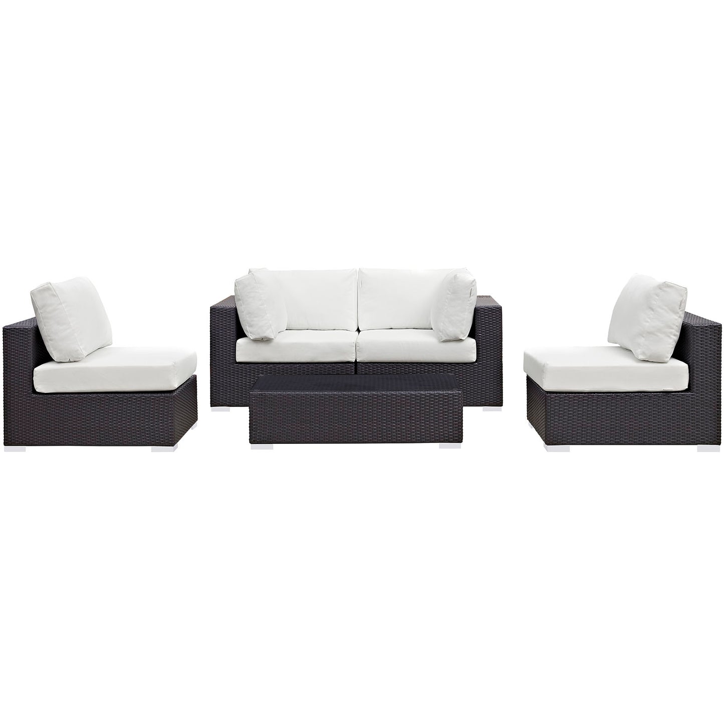 Convene 5 Piece Outdoor Patio Sectional Set Espresso White EEI-2163-EXP-WHI-SET