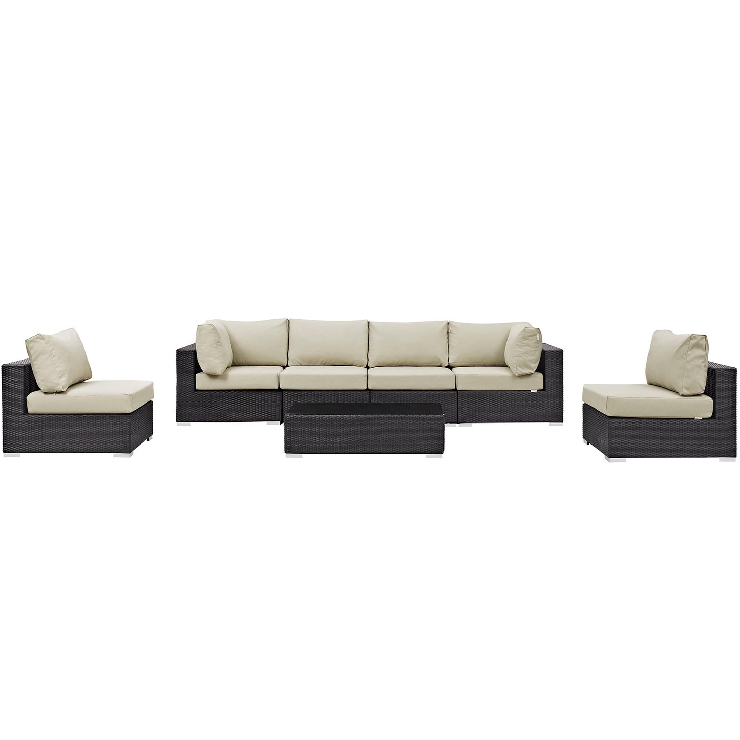 Convene 7 Piece Outdoor Patio Sectional Set Espresso Beige EEI-2164-EXP-BEI-SET