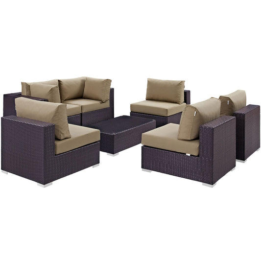 Convene 7 Piece Outdoor Patio Sectional Set Espresso Mocha EEI-2164-EXP-MOC-SET