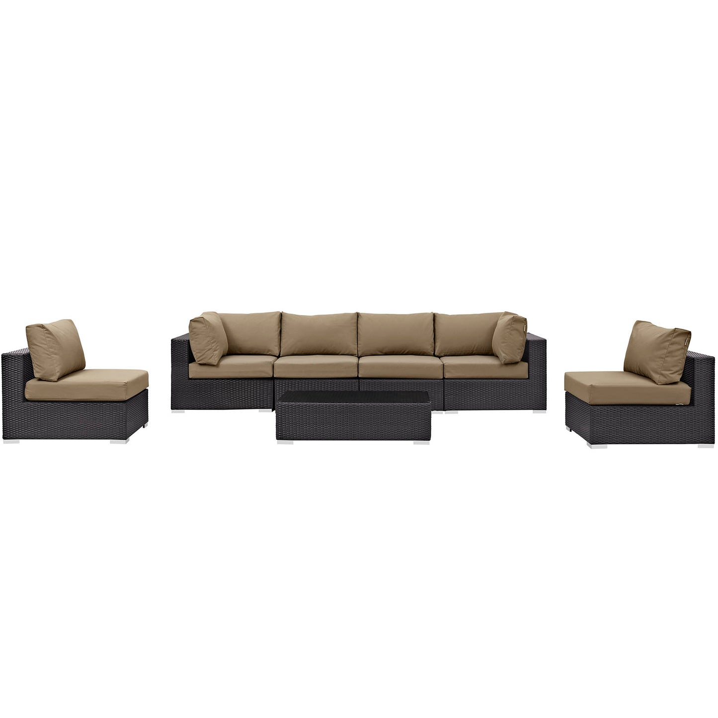 Convene 7 Piece Outdoor Patio Sectional Set Espresso Mocha EEI-2164-EXP-MOC-SET