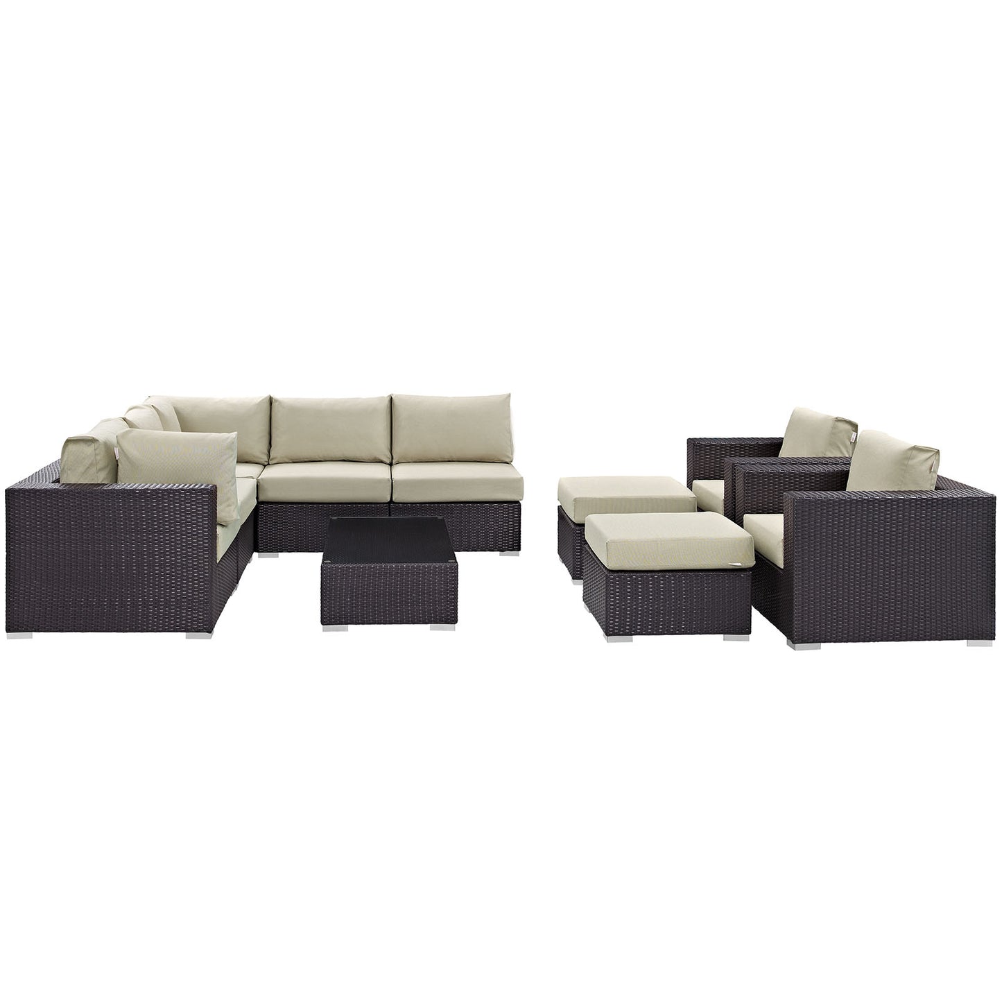 Convene 10 Piece Outdoor Patio Sectional Set Espresso Beige EEI-2169-EXP-BEI-SET